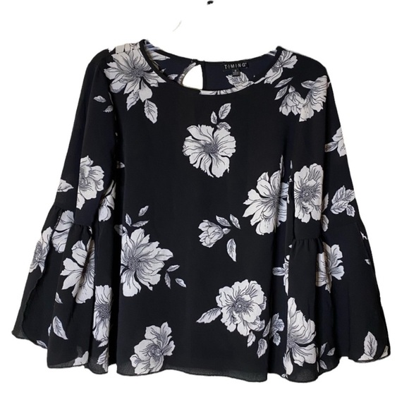 Timing Black / White Flower Top Size Small - Picture 1 of 5